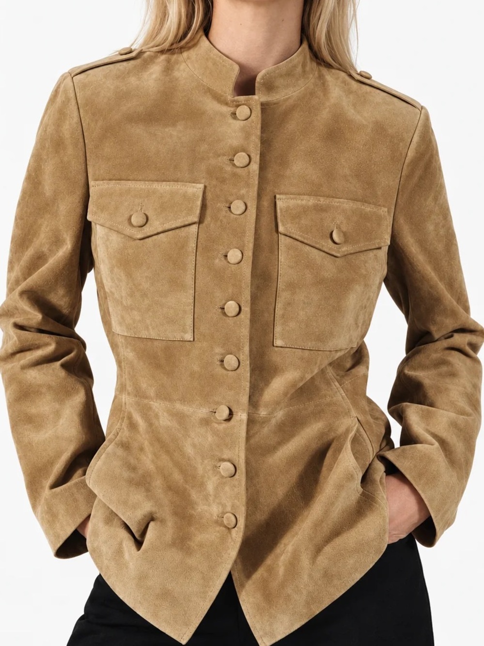 twiggy LONDON Brown Suede Leather Military-Style Jacket Size Medium